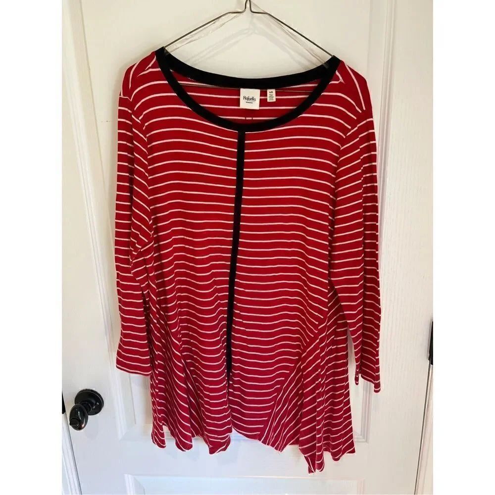 Rafaella Weekend Red and white stripe tunic top with black detail size large sha